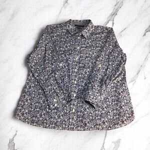 TOMMY HILFIGER Women’s 0X Blue Floral Paisley Button Shirt Top Roll Tab Sleeve
